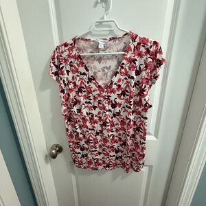 Liz Claiborne Pink and White Floral Blouse